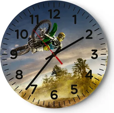 Produktbild von Wanduhr - Rund - Glasuhr - Motorrad Extrem Spaß Wettbewerbe - 30x30cm - Schleichendes Uhrwerk - Lautlos - zum Aufhängen bereit - Dekoration Modern - Wanddekoration aus Glas - C4AR30x30-2854