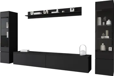 Produktbild von MIRJAN24 Wohnwand Vera II, Stilvoll Wohnzimmer-Set, TV-Schrank, Modern Mediawand (Schwarzer Graphit, ohne Beleuchtung)