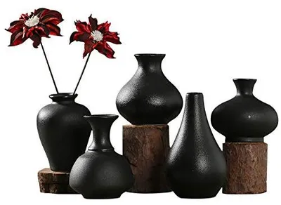 Keramikvasen Set 5er, schwarz, matt, minimalistisch, 9x9x14 cm