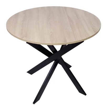 Immagine prodotto di ZEN Tavolo da pranzo rotondo, 90x90x77cm, Colore Rovere, Gambe in metallo laccato Nero opaco