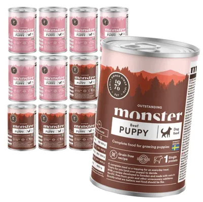 Produktbild von Monster Dog Puppy 12x400g Getreidefreies Nassfutter für Welpen, Mix aus 2 Geschmacksrichtungen
