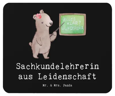 Produktbild von Mr. & Mrs. Panda Mauspad Sachkundelehrerin Leidenschaft - Schwarz - Geschenk, mousematte, laptop mousepad, Mouse Pad, Witzig, Sachkundeunterricht, Grundschule, pc, Spruch
