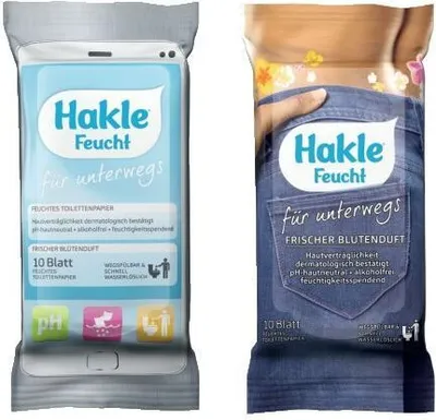 Immagine prodotto di Hakle® 80082 Fazzoletti igienici da viaggio assortiti, umidi, 10 pezzi confezionati singolarmente