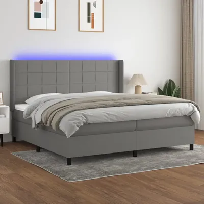 Produktbild von [Home] Boxspringbett mit Matratze & LED Dunkelgrau 200x200 cm Stoff , Neue Mode 2024 im häuslichen Leben