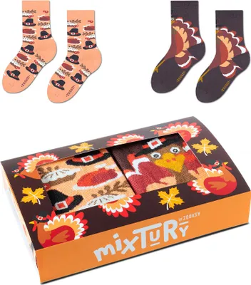 Produktbild von Set mit 2 Paar Bunten Truthahnsocken für Kinder 30-35, Lustige Lange Weihnachtssocken