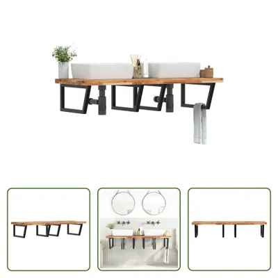 Immagine prodotto di The Living Store Mensola per lavabo a parete in acciaio e legno di acacia