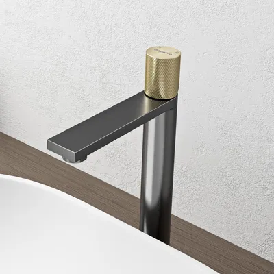Produktbild von doporro Wasserhahn Bad, Waschtischarmatur mit Auslaufhöhe 225 mm, Edelstahlgehäuse, Mischbatterie für Waschbecken Armaturen Grau Fino-01H