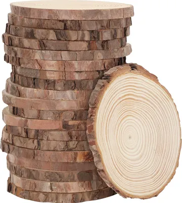 Produktbild von Kurtzy 20 Stk Natürliche Deko Holzscheiben Rund - 13-15cm Durchmesser - Rustikale Runde Holzscheiben mit Rinde & Glatter Oberfläche - Für Kunst &