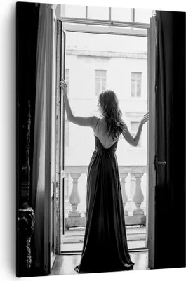 Produktbild von Bild auf Leinwand - Leinwandbild - Einteilig - Frau Fenster Balkon - 70x100cm - Wand Bild - Wanddeko - Wandbilder - Leinwanddruck - Wanddekoration - Leinwand bilder - Wandbild - PA70x100-5162
