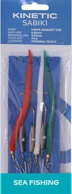 Zdjęcie produktu dla Kinetic Sabiki Harpe Kroksett #4/0 Zielony/Biały/Czerwony Przypon czarniak dorsz czarniak