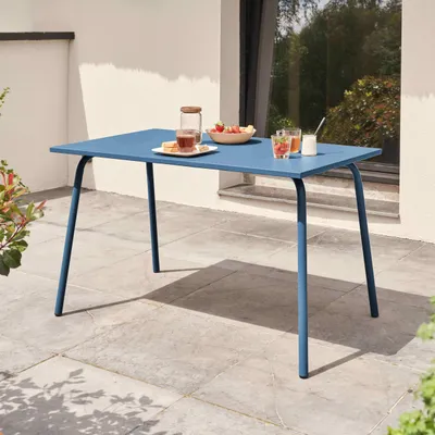 Produktbild von Rechteckiger Metallgartentisch 120 cm Pazifisch blau - Oviala Palavas