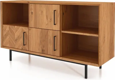 Produktbild von Kommode Seiba Wildeiche massiv 144x45x80 mit 3 Türen 3 Fächern Fischgrätmuster