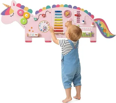 Imagen del producto de Tablero de actividades Montessori, 11 en 1, de madera, con xilófono, bloques, reloj, ábaco y piezas giratorias. Tablero de desarrollo motor, juguete Montessori, tablero de desarrollo motor para niños a partir de 1 año