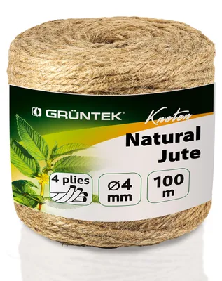 Produktbild von GRÜNTEK Garten Juteschnur 4 mm Dicke, Bindegarn, Gartenschnur, Bastelschnur Kordel Rolle mit 100 m, 100% Jutegarn Naturfarbe, zum Geschenke verpacken, Pflanzen binden, Basteln, Handwerken