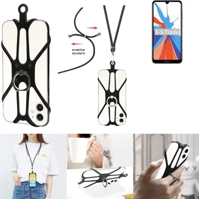 Produktbild von K-S-Trade 3in1 Handykette Handyband Handykordel Halsband Smartphone-Ring Handy-Ring kompatibel mit Huawei Y7 2019 Fingerhalterung Handyring