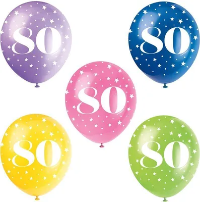Produktbild von Unique Luftballons zum 80. Geburtstag, 5er Pack, 30 cm, für Heliumfüllung
