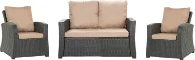 Produktbild von Gartenkissen Set für Polyrattan Beige – Sitzkissen 110x50 cm + 2x Rückenkissen 56x52 cm – Auflagen für 4-Sitzer Gartensofa & Gartenstuhl/Sessel