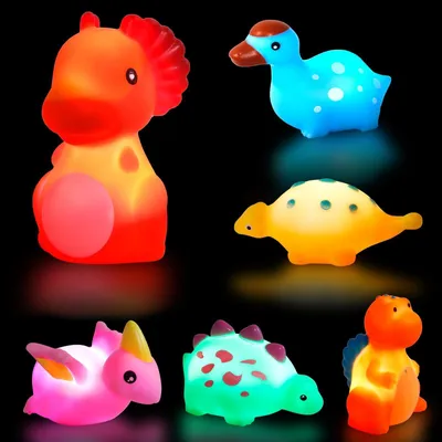 Produktbild von Badewannenspielzeug 6 Stück Dinosaurier Badespielzeug mit Licht Dino-Set