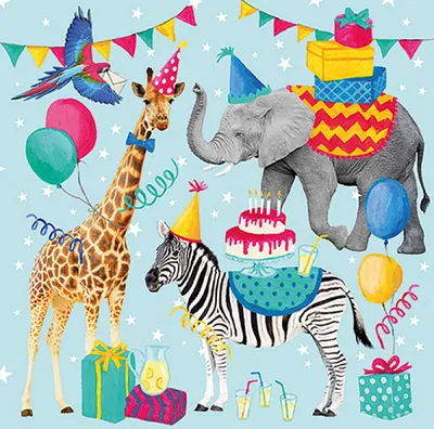 Produktbild von Servietten Papier 33x33cm 3-lagig mit Zootiere Party Motiv 20 Stück