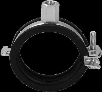 A single pipe clamp with a rubber lining, shown against a black background.