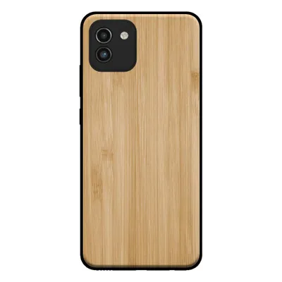 Produktbild von Smartphonica Handytasche für Samsung Galaxy A03 in Holzoptik - Rückseite Bambus-Kunstholzhülle - Braun