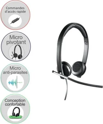 Zdjęcie produktu dla Słuchawki Przewodowe USB Logitech H650E, Mikrofon Stereo, Czarne, Optymalizacja Microsoft Lync