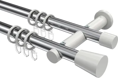 Produktbild von Interdeco Gardinenstange / Vorhangstange Chrom / Weiß, Typ Platon Sitra (Konus), 20 mm Ø 2-läufig, 420 cm