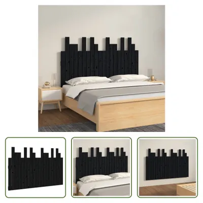 Produktbild von The Living Store Wand-Kopfteil Schwarz 127,5x3x80 cm Massivholz Kiefer
