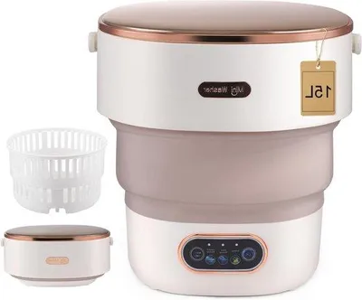 Obrázek produktu pro Přenosná mini pračka – skládací pračka – pro malé praní – s odstřeďovačem – objem 15 litrů – khaki barva