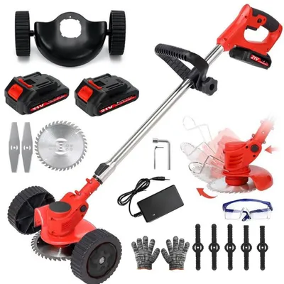 Produktbild von Zimilo 3 in 1 Akku Rasentrimmer Motorsense Freischneider 21V mit 2 Akkus, 3 Klingen, Rädern, Teleskopstiel, 50 dB, kabellos für Garten und Rasenkanten