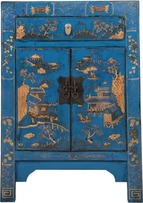 Image de Fine Asianliving Armoire chinoise bleue Paysage peint à la main L58xP37xH85cm Armoire chinoise Armoire de mariage chinoise Meubles orientaux Asiatiques