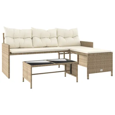 Produktbild von vidaXL Gartensofa in L-Form mit Tisch und Kissen Beige Poly Rattan
