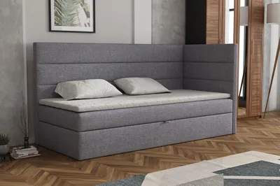 Produktbild von MR GROUP Boxspringbett LUGO 80x200cm rechts hellgrau Einzelbett Bett mit Stauraum Kinderbett Jugendbett Samtstoff, Polsterbett mit Matratze und Topper