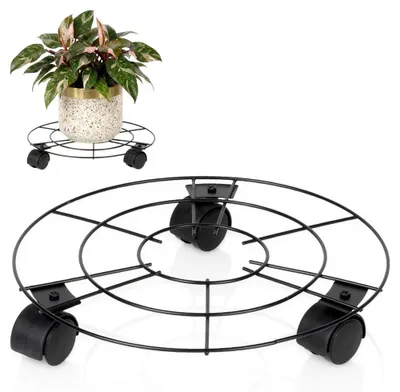 Image de Support pour pots de fleurs avec roulettes - Métal - Mobile - Pour les grands pots de plantes - 30 cm - Noir