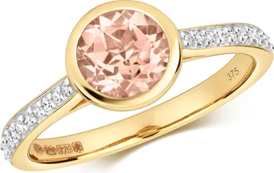 Productafbeelding van Gouden solitair ring voor dames, 375/1000 goud, met een briljantgeslepen diamant van 0,12 karaat en een morganiet steen, maat 58 (18.5); TRS28998RSQ
