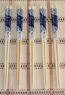 Produktbild von 022 Essstäbchen 5 Paar aus Bambus 5 beige blau Japan Style