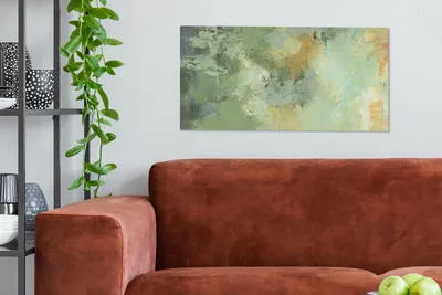 Produktbild von MuchoWow® - Leinwandbilder - Ölgemälde grün, Wandbild, Wanddeko Bilder Wohnzimmer, 80x40 cm