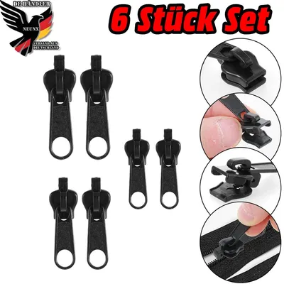 Produktbild von 6-teiliges Reißverschluss Reparatur Set Anhänger Universeller Ersatz Zipper & Schieber für Jacken, Taschen und Zelte, Robuste Ersatzteile