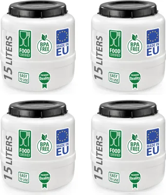 Produktbild von 4er Set Weithalsfass Fasssilage Gepäcktonne Gärfass Gärbehälter Futtertonne 15 Liter mit Deckel weiß