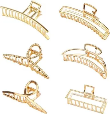 Produktbild von 6 Metall-Haarkrallen für Frauen und Mädchen, goldene, rutschfeste große Haarspangen mit starkem Halt, Halbmond-Haarspangen für dickes und dünnes Haar