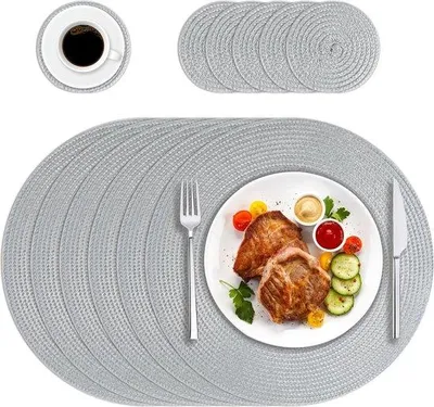Produktbild von Famanu runde Platzsets und Untersetzer Set von 6 - grau