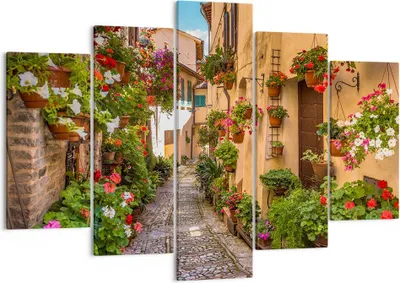 Produktbild von Bild auf Leinwand - Leinwandbild - Path Blumen Haus Hof - 150x100cm - Wand Bild - Wanddeko - Leinwanddruck - Bilder - Kunstdruck - Wanddekoration - Leinwand bilder - Wandkunst - EA150x100-3183