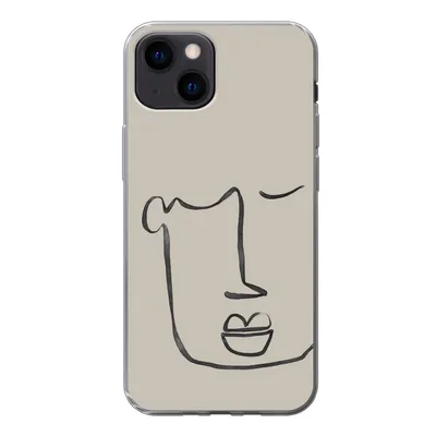 Produktbild von MuchoWow® Handyhülle Schutzhülle Hülle für iPhone 13 mini Gesicht - Abstrakt - Strichzeichnung Silikon Softcase Handy Hülle - Softcase