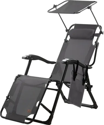 Produktbild von CampFeuer Sonnenliege mit Dach, Anthrazit, Campingliege mit Arm Massagerollen, Gartenliege