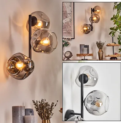 Produktbild von Villamare Wandlampe aus Metall/Glas in Schwarz/Rauchfarben/Klar
