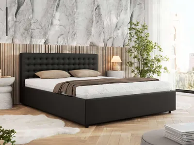 Produktbild von MKS MEBLE Polsterbett Doppelbett PAVO CLASSIC Bett mit Stauraum Gasdruck-Mechanismus Stauraumbett 140x200 Schwarz Kunstleder
