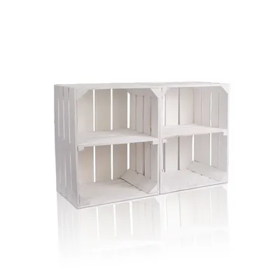 Produktbild von CHICCIE 2 Set Holzkiste Weiß Im Vintage Look 50x40x30 Mit Kurzem Regal - Holzkisten Weinkisten Obstkisten Regale Kisten