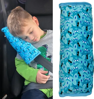Produktbild von HECKBO® Hai Shark Auto Schlafkissen für Kinder - maschinenwaschbar – kuschelweich - hochwertiges Auto Gurtkissen, Gurtschoner, Gurtkissen, Gurtschutz, Auto Kissen, Reisekissen, Urlaub - 30cm x 12cm