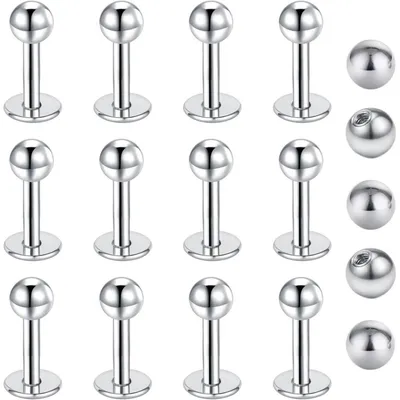 Produktbild von Lippenpiercing Stecker 1,2mm Chirurgenstahl Labret Helix Tragus Stud Silber Gold Schwarz 4mm 10er Set
