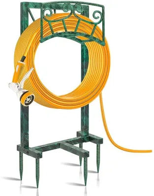 Produktbild von Unyqoos® Gartenschlauchhalter freistehend – Stahl (pulverbeschichtet), Retro-Kupfer, 5 stabile Erdspieße, abnehmbar für Außenbereich und verschiedene Schläuche